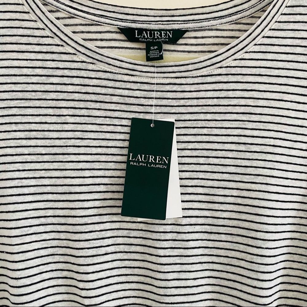 New Lauren Ralph Lauren linen Striped T-Shirt front knot top - Picture 6 of 10